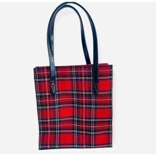 Womens Linea Pelle Red Tartan Plaid On The Town Small Handbag Purse