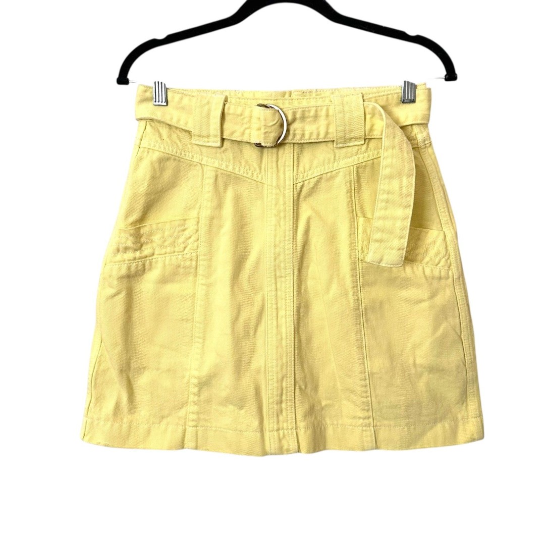 AURETA Denim Belted Mini Skirt Neon Yellow Sz 26