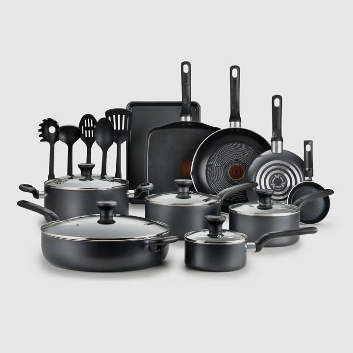 T-fal Easy Care Nonstick Cookware, 20 Piece Set, Grey, Dishwasher Safe