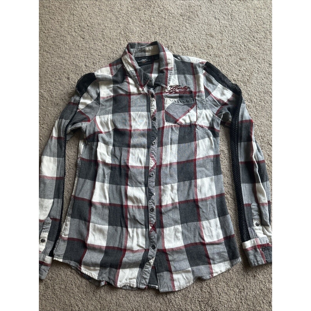 Harley-Davidson® Women's Winged Heart Plaid Long Sleeve Shirt Button Up Small S