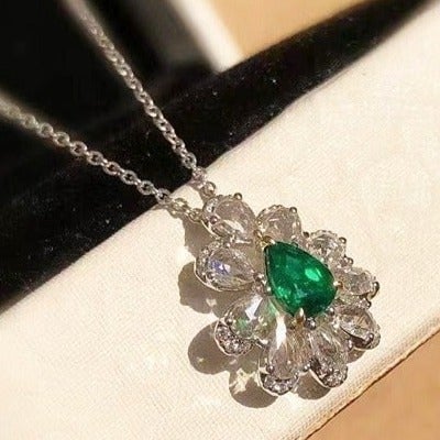 New Trendy CZ Silver Color Green Pendant Necklace, GPMB1396