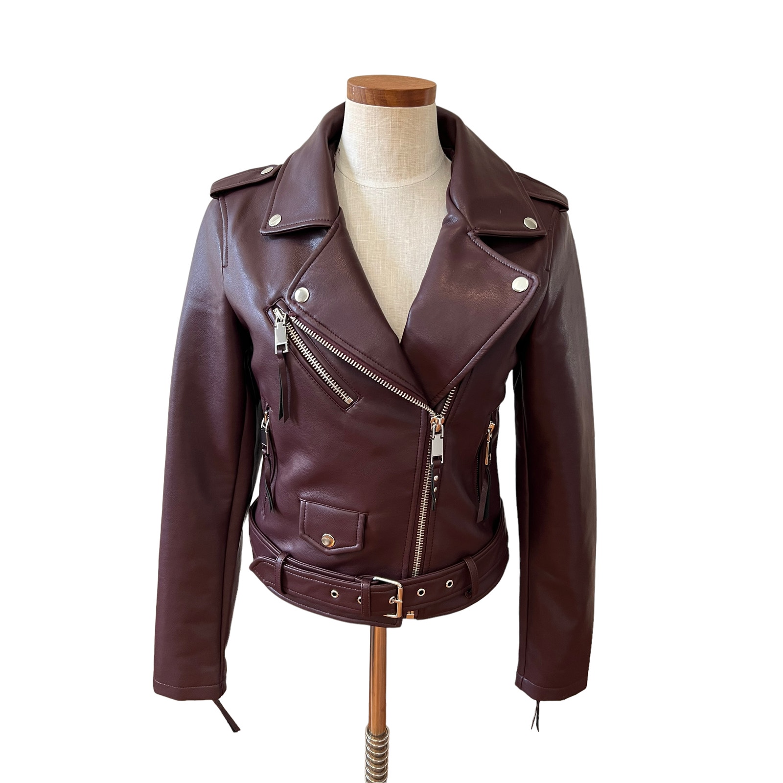 Rebecca Minkoff Moto jacket faux leather burgundy S