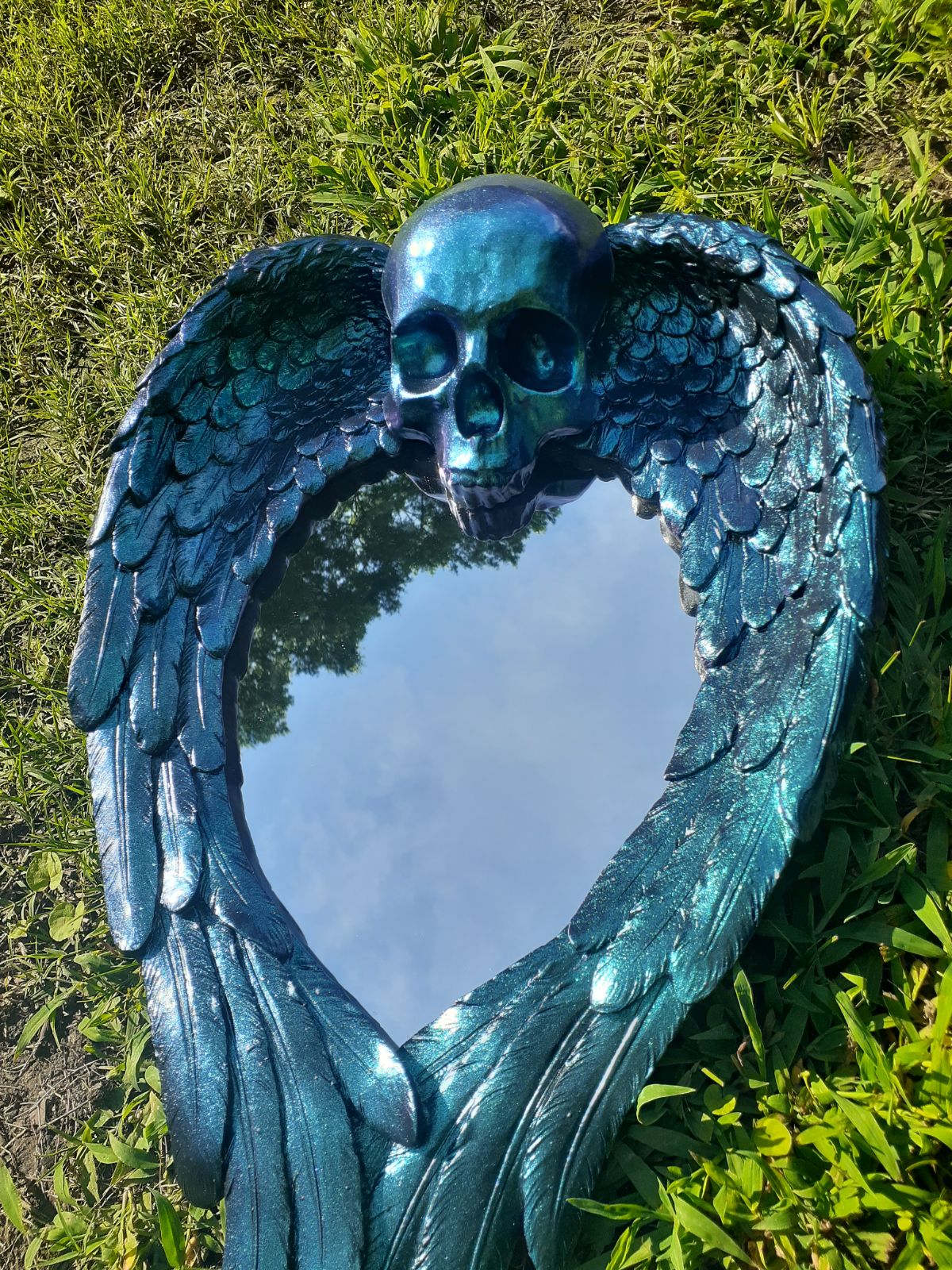 Chameleon Painted Skull Mirror