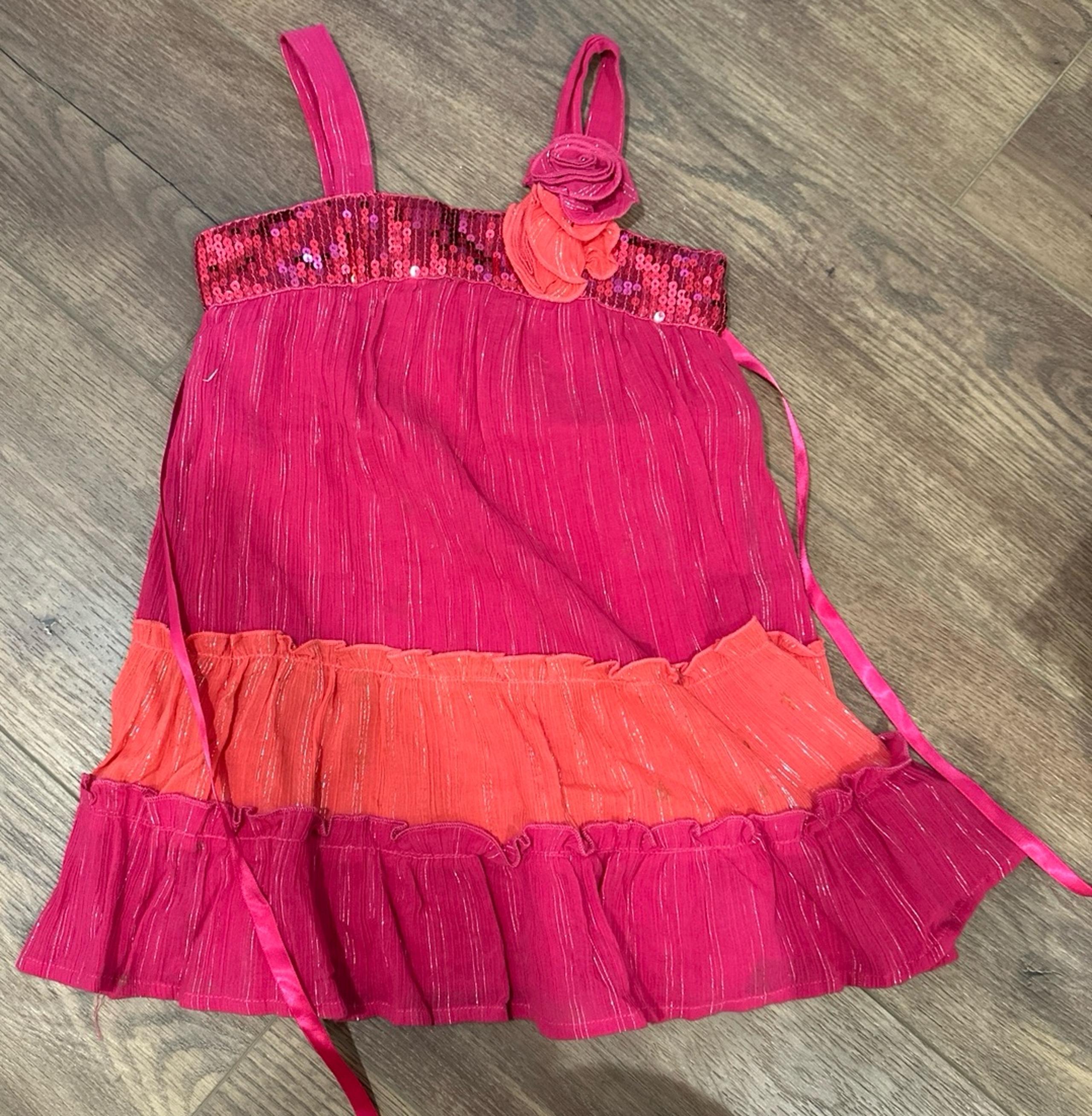 Pinky Sparkly Pink and Orange Floral Dress - Size 4