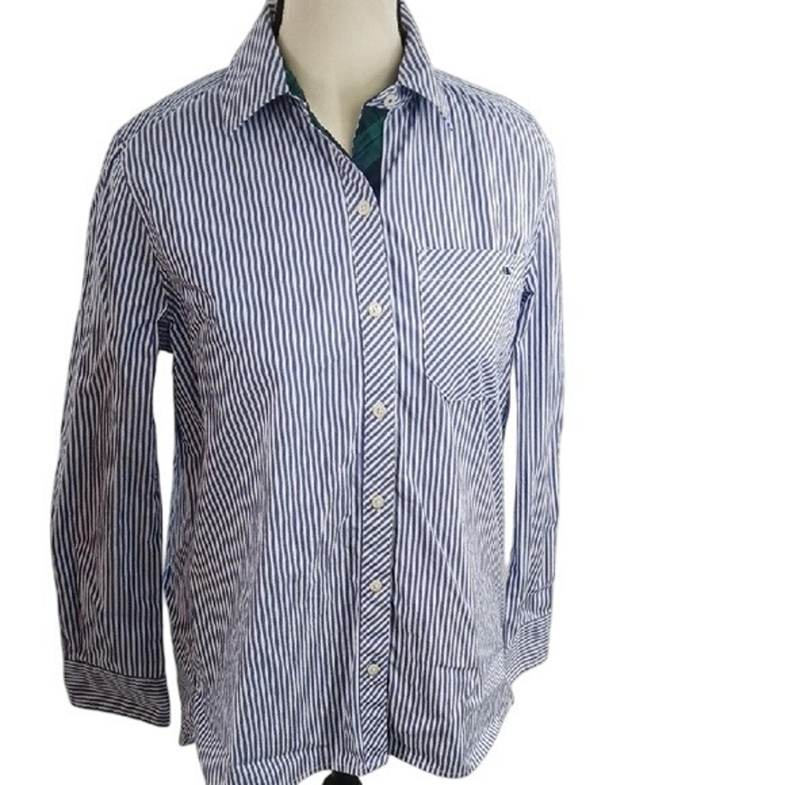 Vineyard Vines Casual Button Down Shirt Womens Size 0 Blue White Striped
