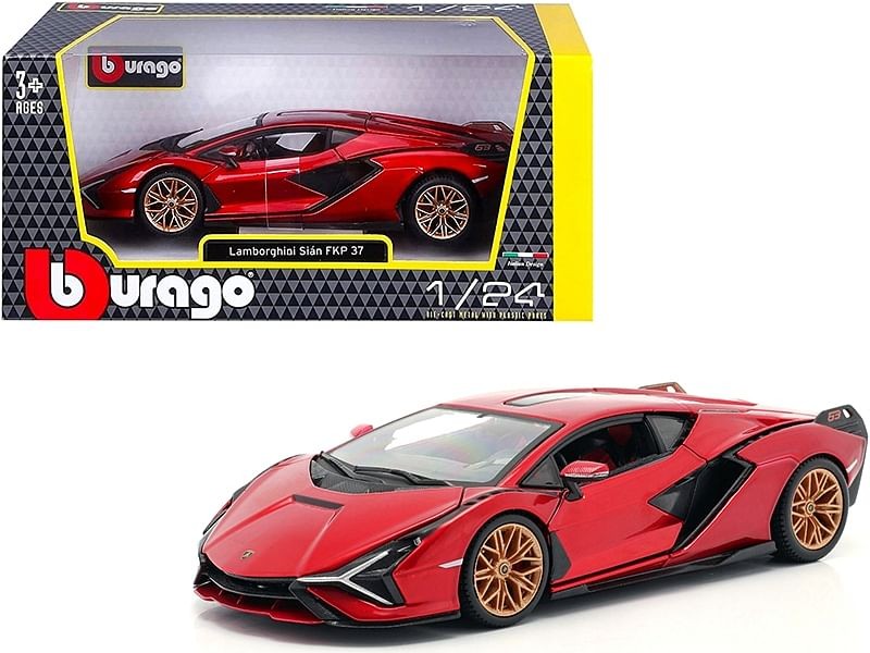 Lamborghini Sian FKP 37 Candy Red with Copper Wheels 1/24 Diecast Model Car by B