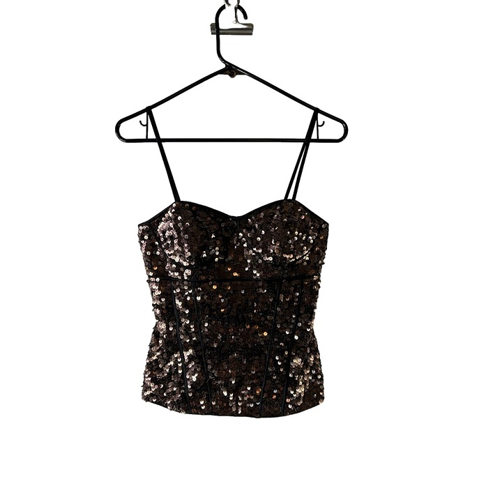 VTG Y2K Cache Womens Small Sequined All Over Embellished Corset Bustier Cami Top