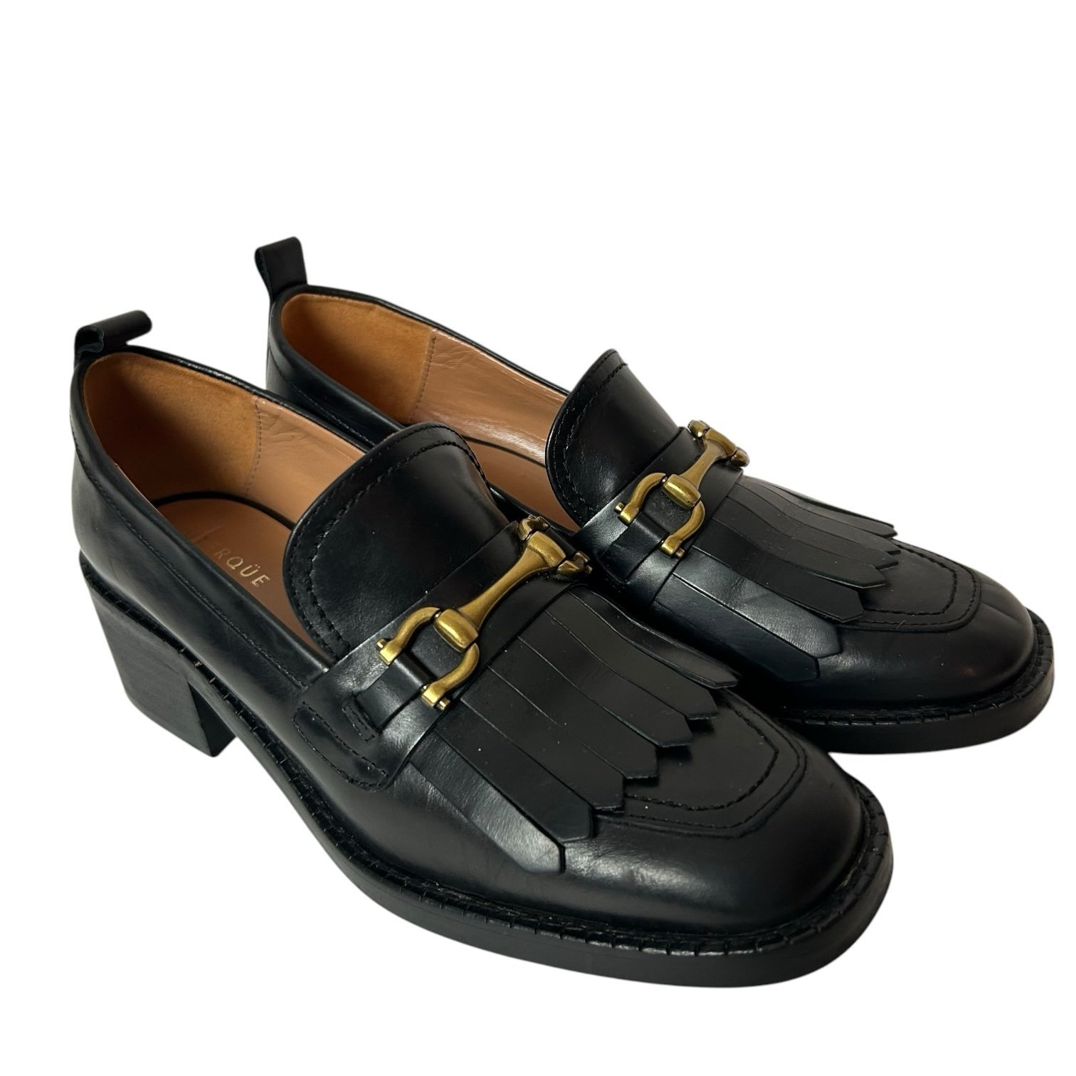 UTERQUE Black Leather horse bit Heeled Loafers shoes size US 8 EU 38