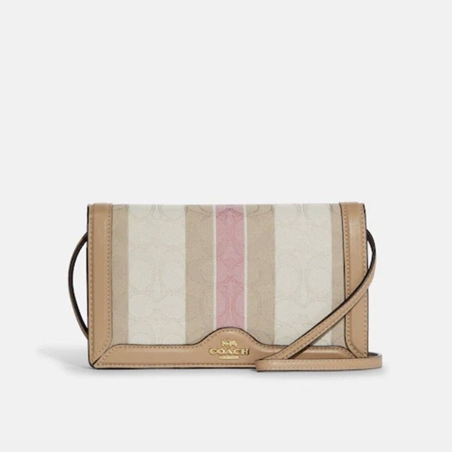 Coach Anna Foldover Crossbody Clutch in Signature Jacquard Taffy Stripes C8754