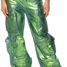 SOLD OUT LA ISLA METALLIC CARGO JEANS IN GREEN