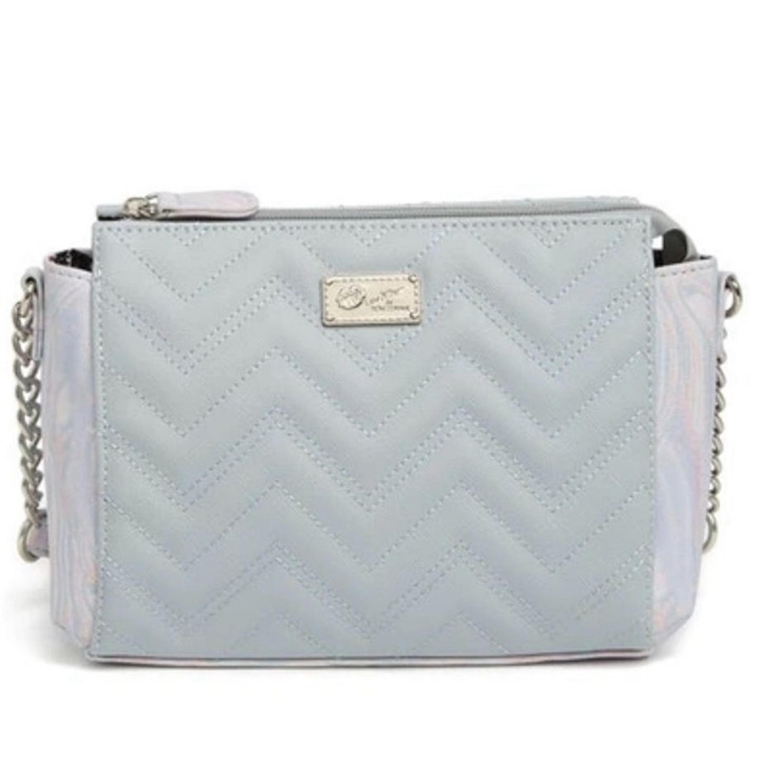 Betsey Johnson Bonnie Quilted Crossbody Bag Chevron Pattern Grey/Blue