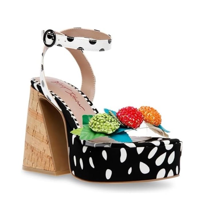 Betsey Johnson Sprite Fruit Embellished Chunky Heel Colorful Platform Sandals