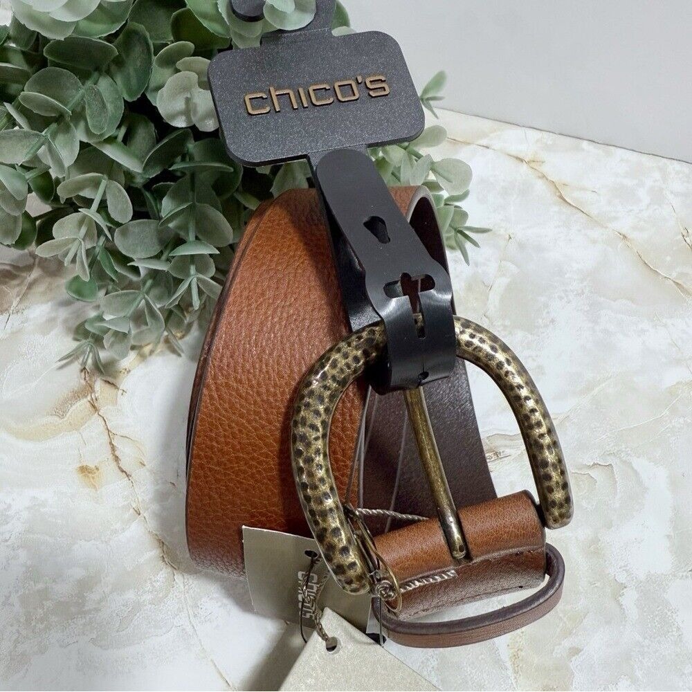 NWT Chico's Lorna Genuine Leather Loop Trouser Belt In Brown Size Medium