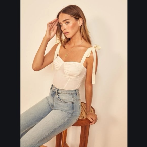 Reformation Marsala Ivory Cream Tie Strap Bodysuit