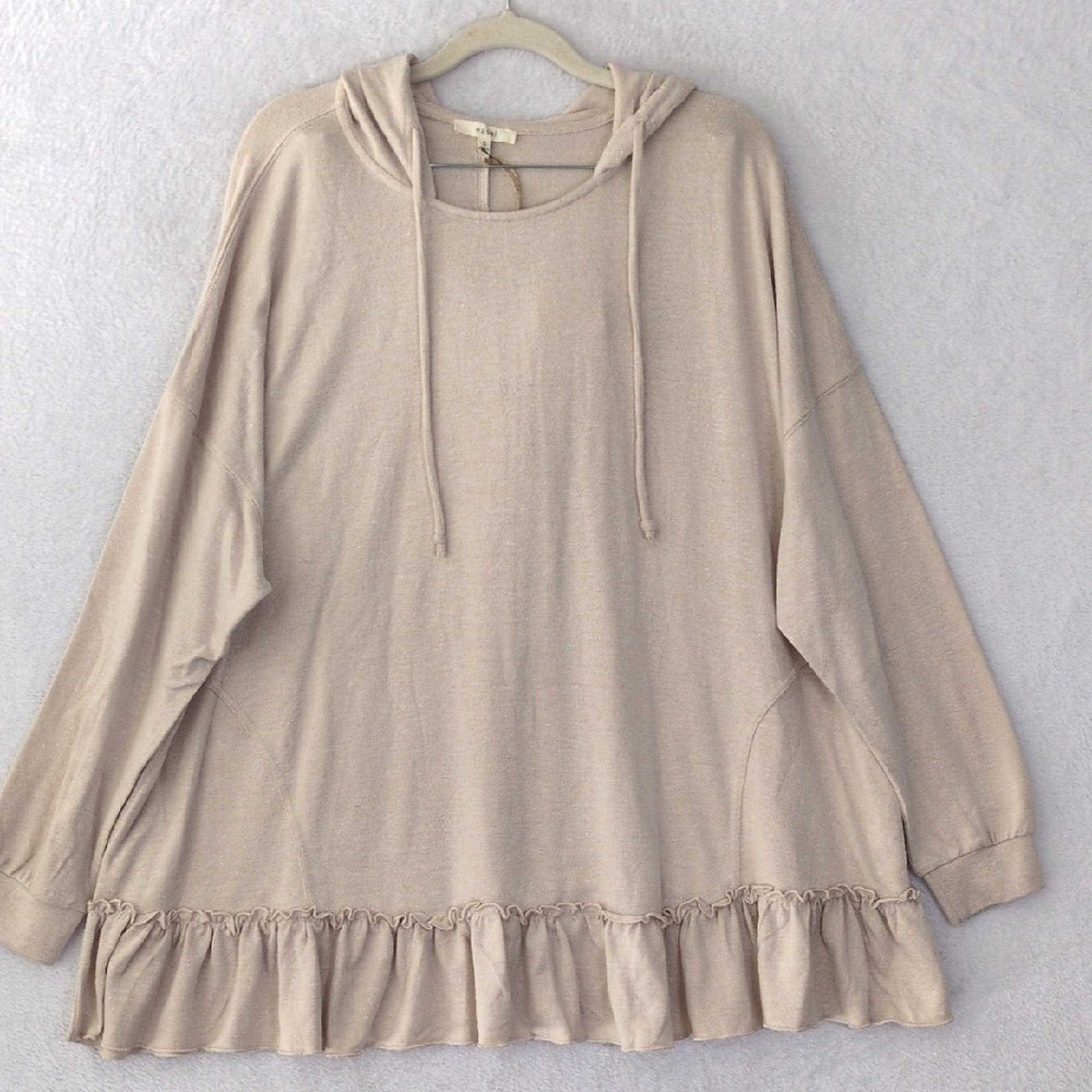 Easel Womens Beige Oversized Hooded Long Sleeve Shirt Size S