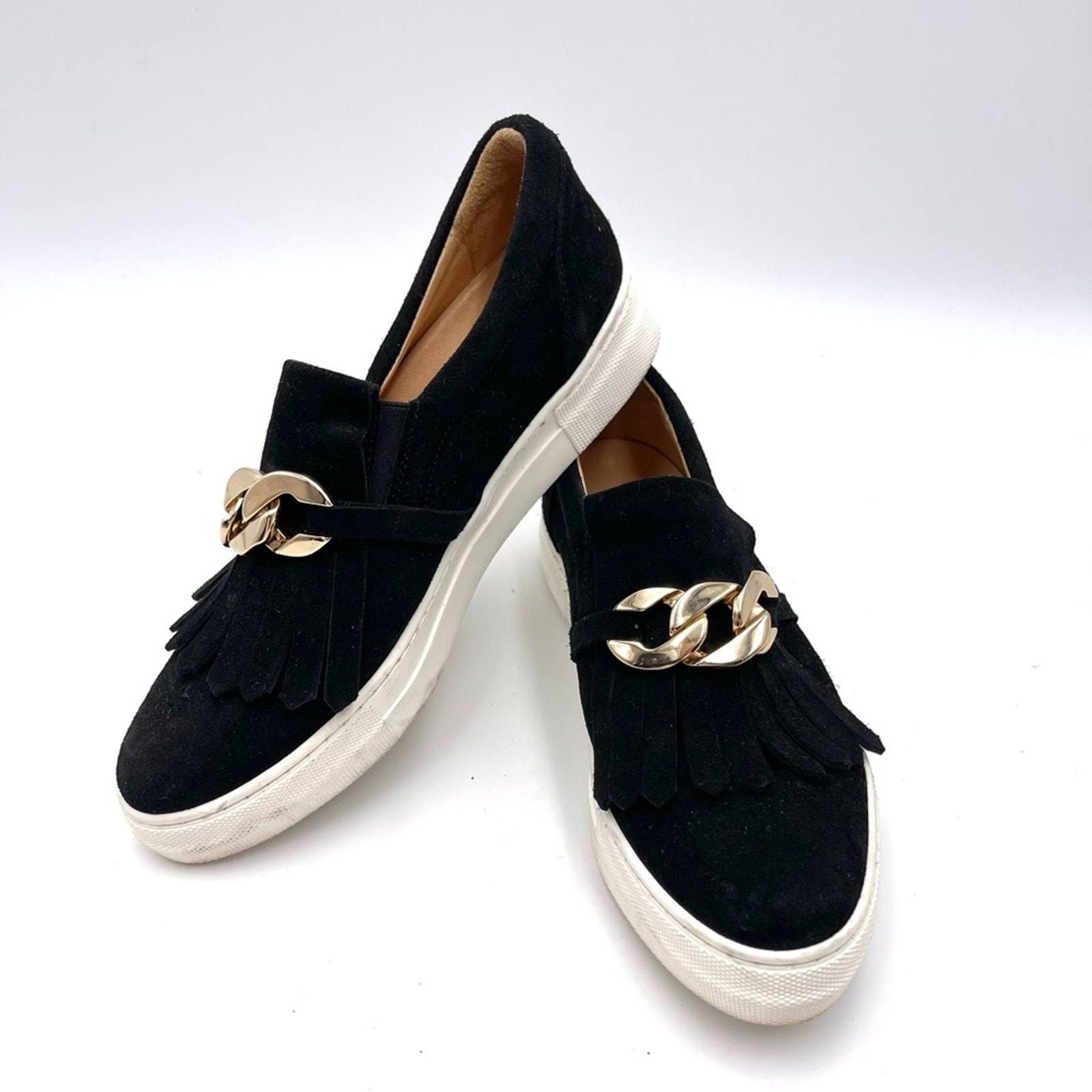 SESTO MEUCCI Calyce Novel Kiltie Sneakers black suede golden hardware size 10 EU