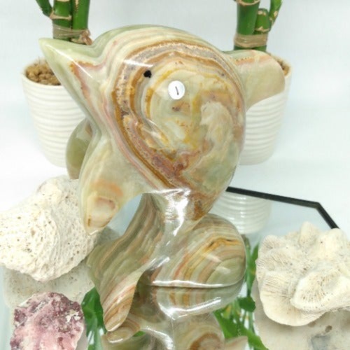 5 Huge Green Banded Onyx Dolphins / 600g / 1.5lb / Grounding / Heart / Protect