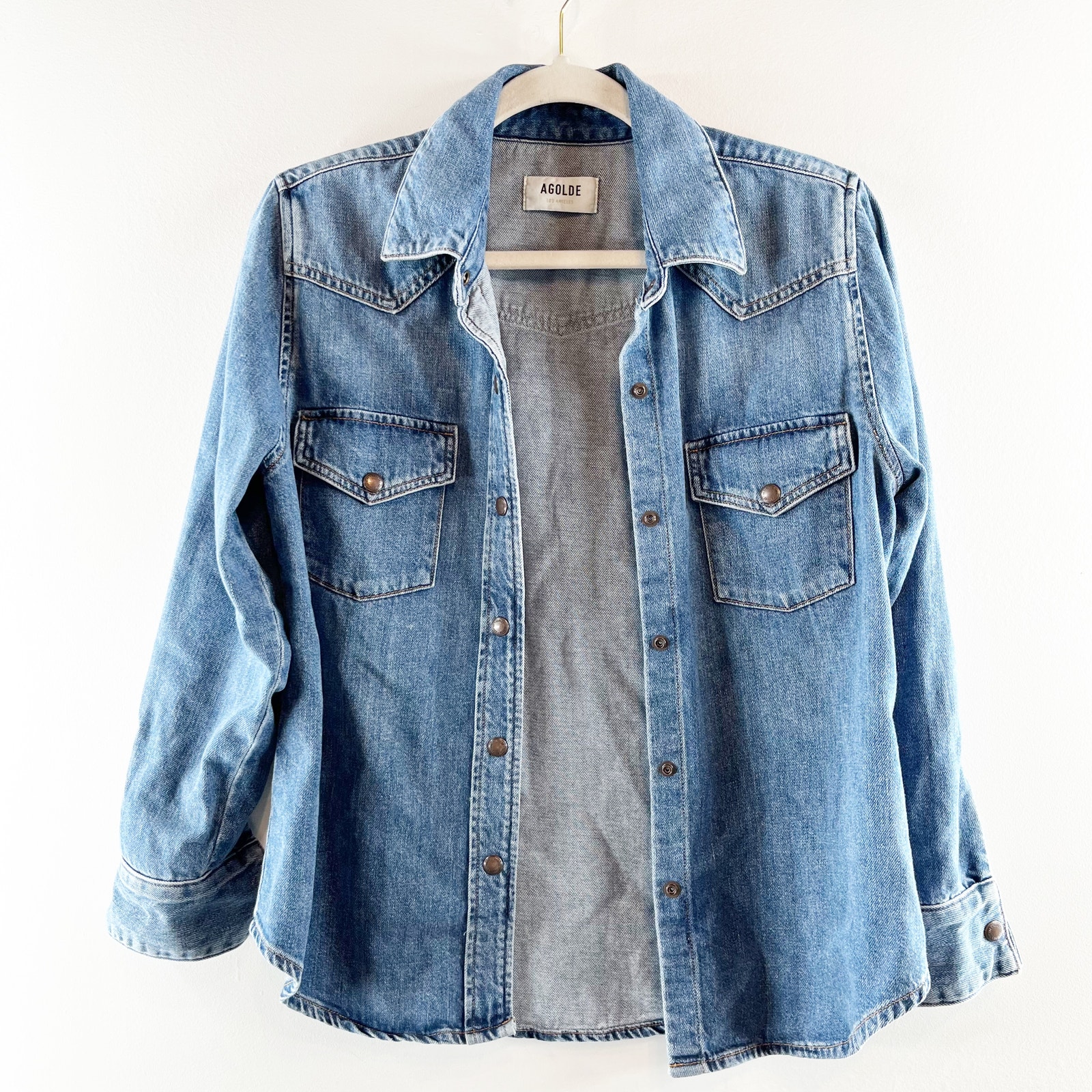 Agolde Glinda Long Sleeve Chest Pocket Button Snap Up Denim Shirt Rhythm XS