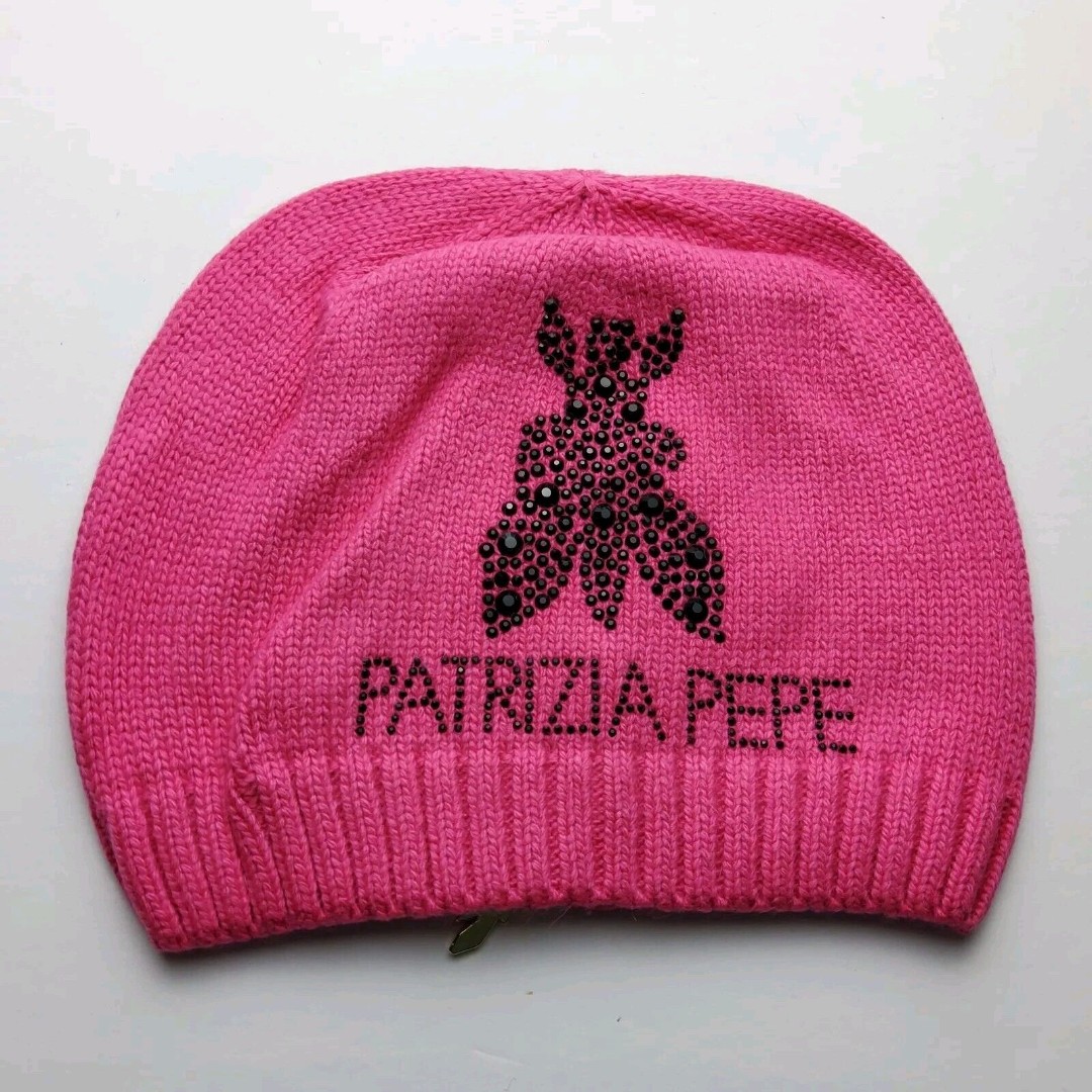 Patrizia Pepe Wool Angora Rabbit Cashmere Embellished Knit Hat