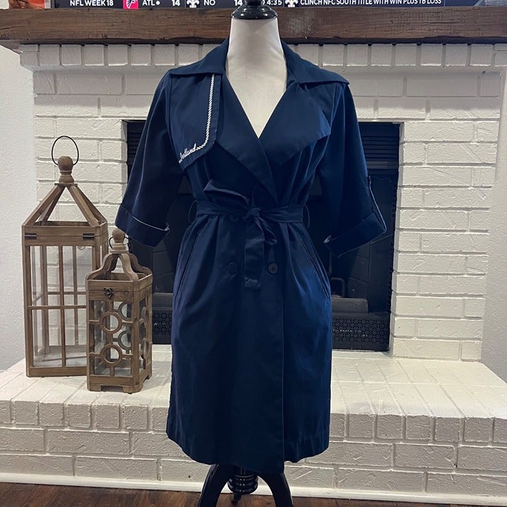 Portland Navy Blue Nautical Belted Trench Size Medium