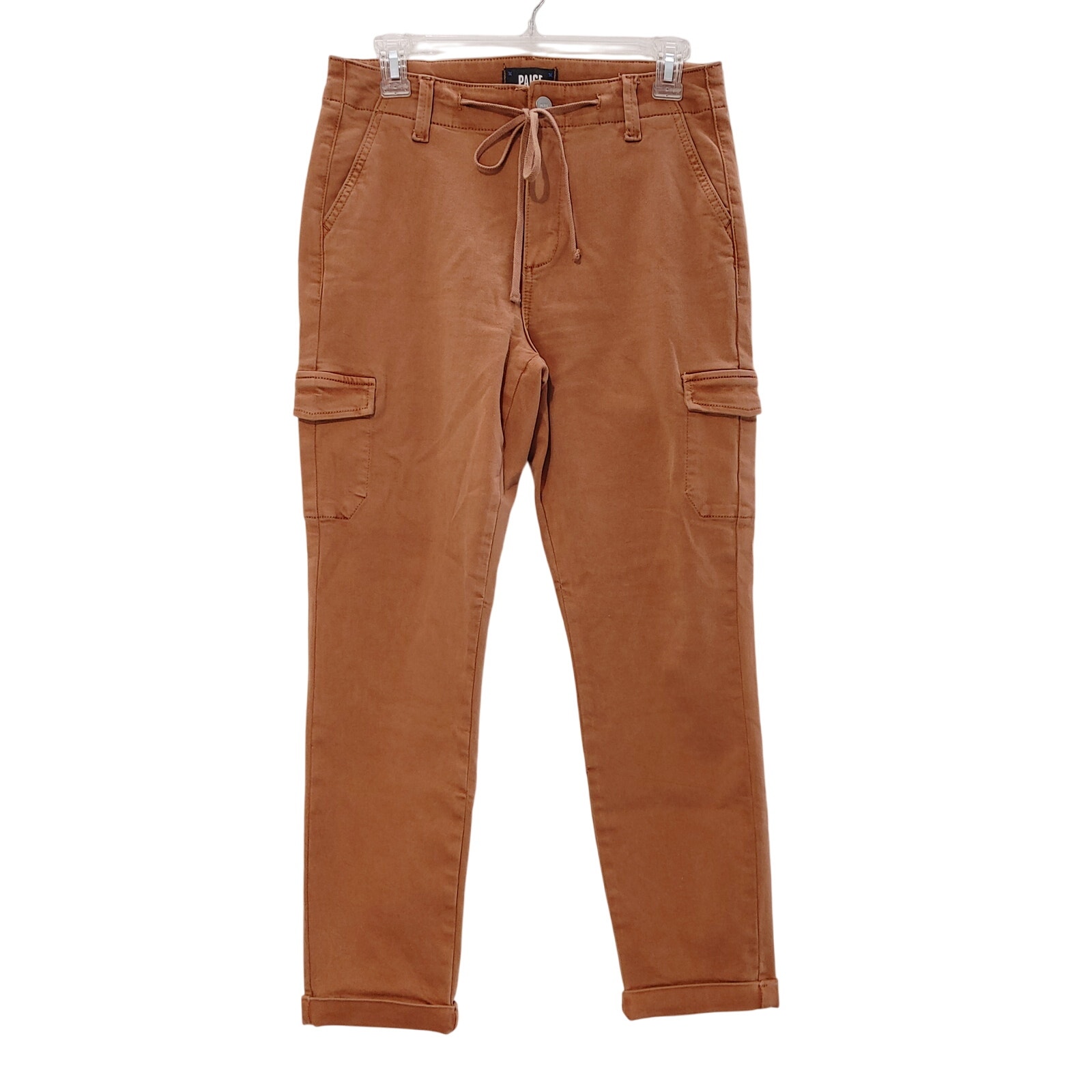 Paige Christy Cargo Pants Tie-Waist High Rise Tapered Leg Brown Womens 28 NWT