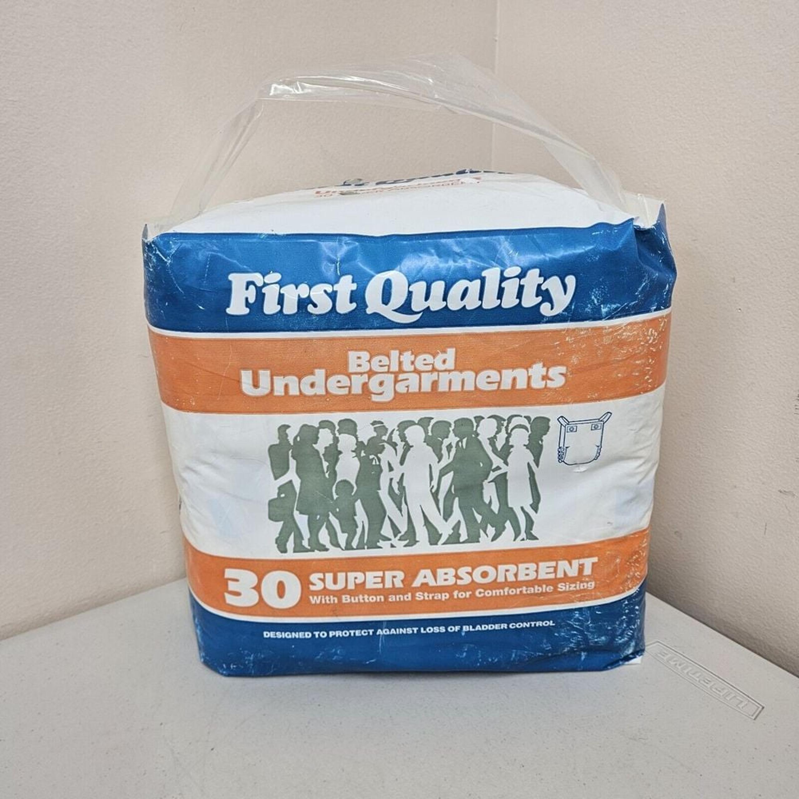 Vinatge First Quality Belted Undergarments 30 Cnt Super Absorbent Adult Diapers