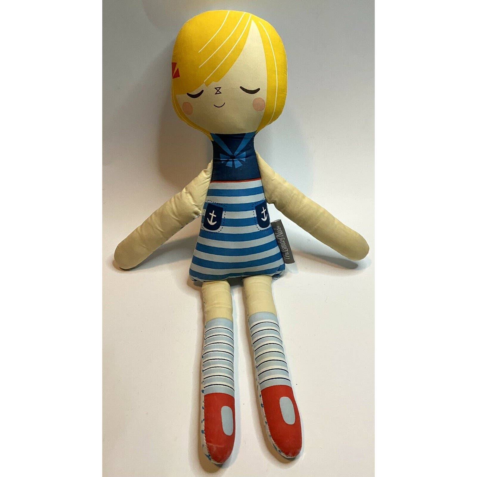 The Land of Nod Pirate Princess Plush Doll Stuffed Toy Anchor Stripes Dress 17”