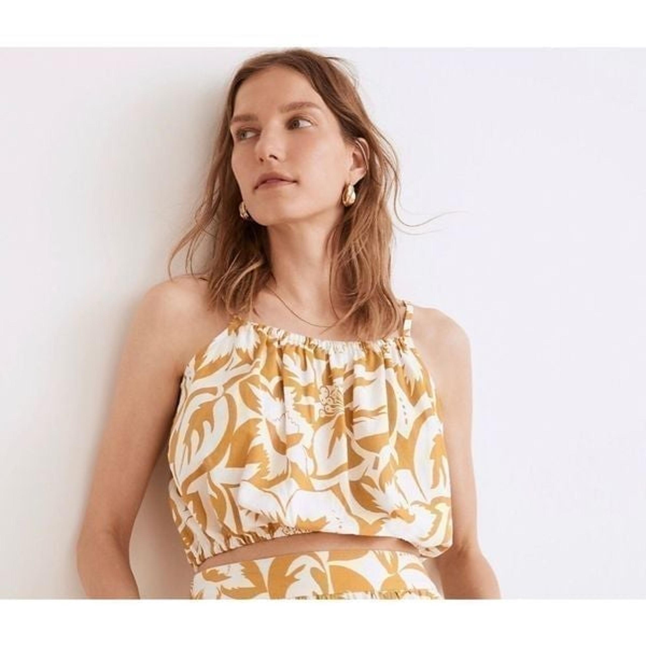 NWT Madewell Women’s Linen-Blend Meriden Tank Top Crop Cami Tropicale Floral S/M