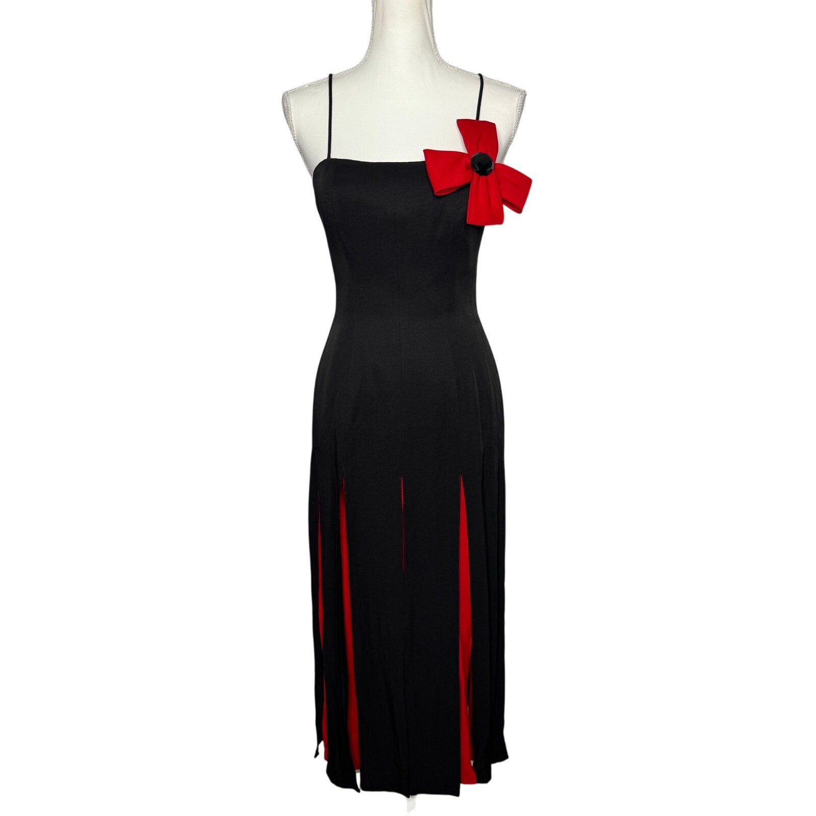 Vintage 90s En Francais by Huey Walter Maxi Dress Size 4 Black Red Slit Hem