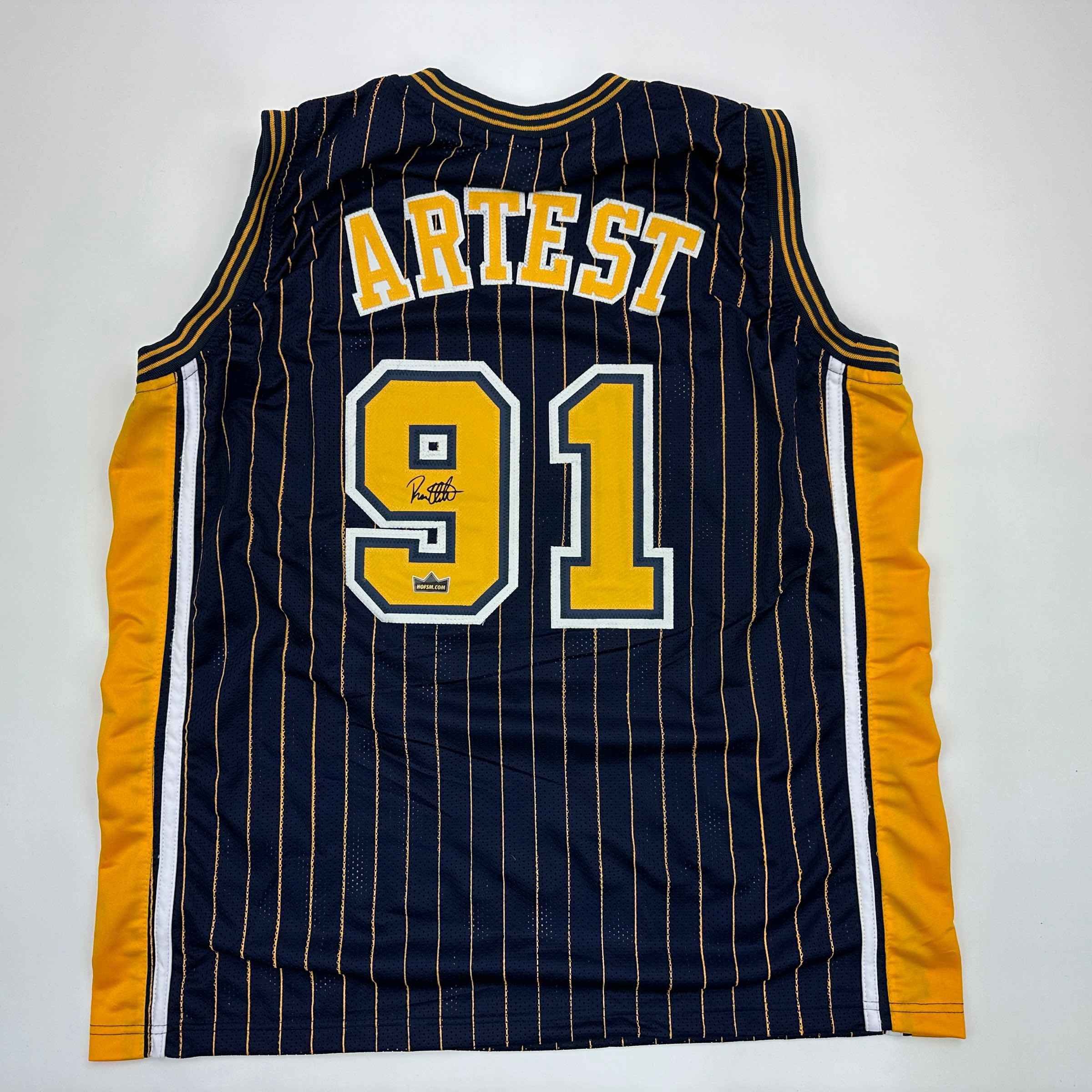 Facsimile Autographed Ron Artest Indiana Blue Pinstripe Auto Jersey Size Men's