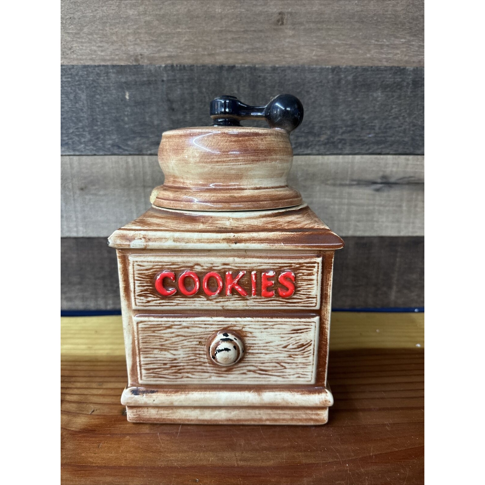 1960’s McCoy Pottery Old Fashioned Coffee Mill Cookie Jar -B