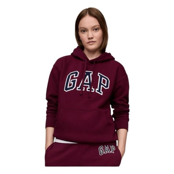 Gap Classic Logo Hoodie Sweatshirt Deep Ruby Red Fleece Knit Long Sleeve Pull-Ov
