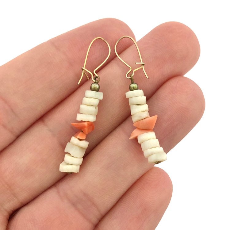 Vintage Coral & Mother of Pearl Earrings