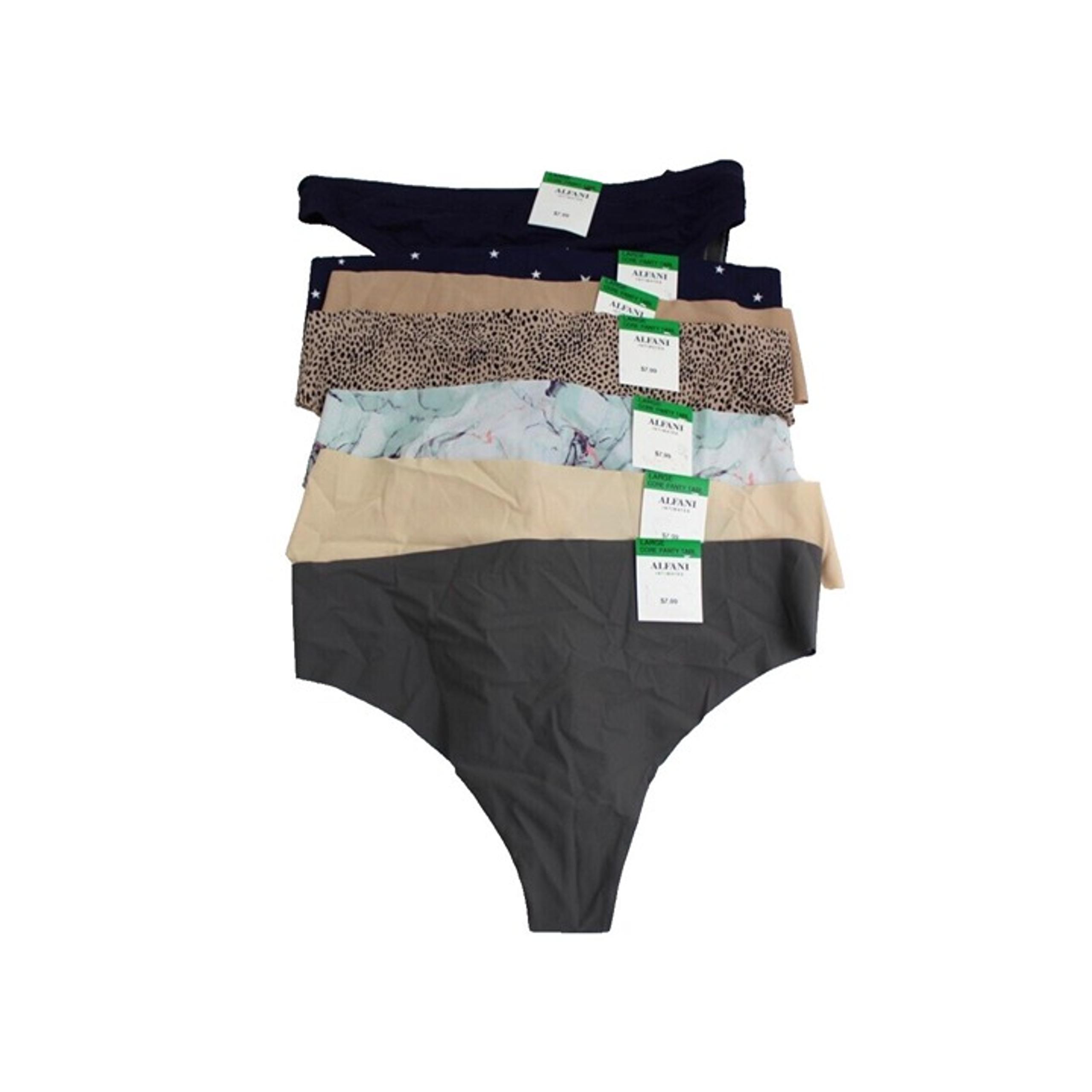 Lot 7 Alfani Thong Panties Underwear Womens Large Beige Cheetah Blue Black NEW