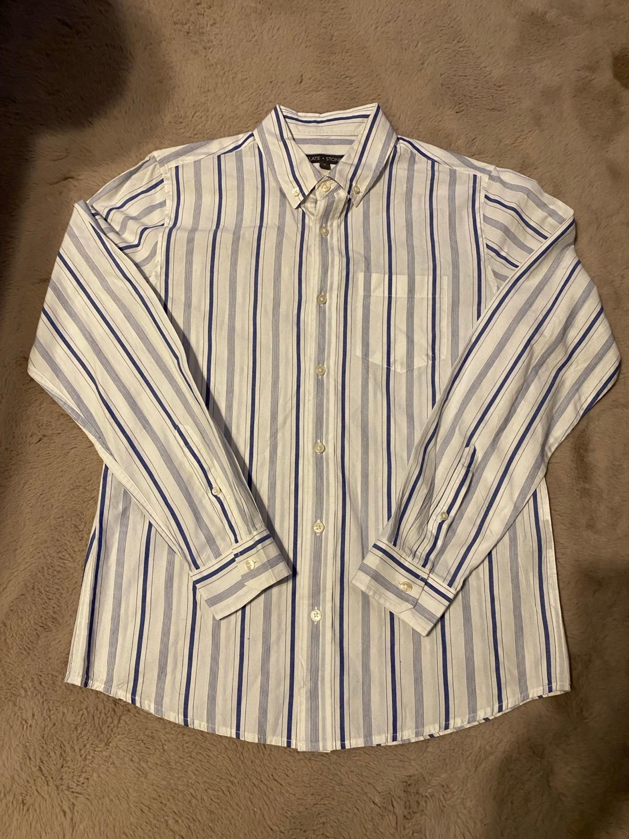 Slate & Stone Mens Long Sleeve Button Up Shirt Size Small White Blue Striped