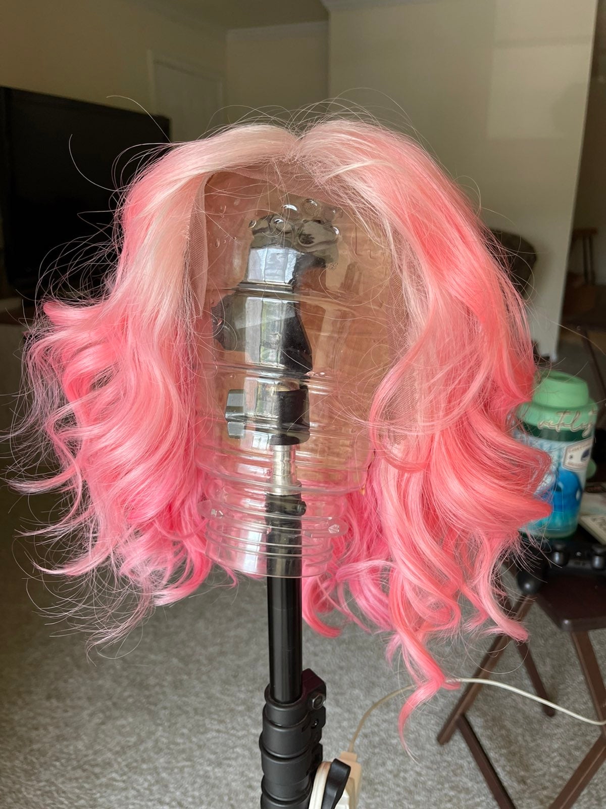 Fixed Part Silk Based Bright Pink Wig
