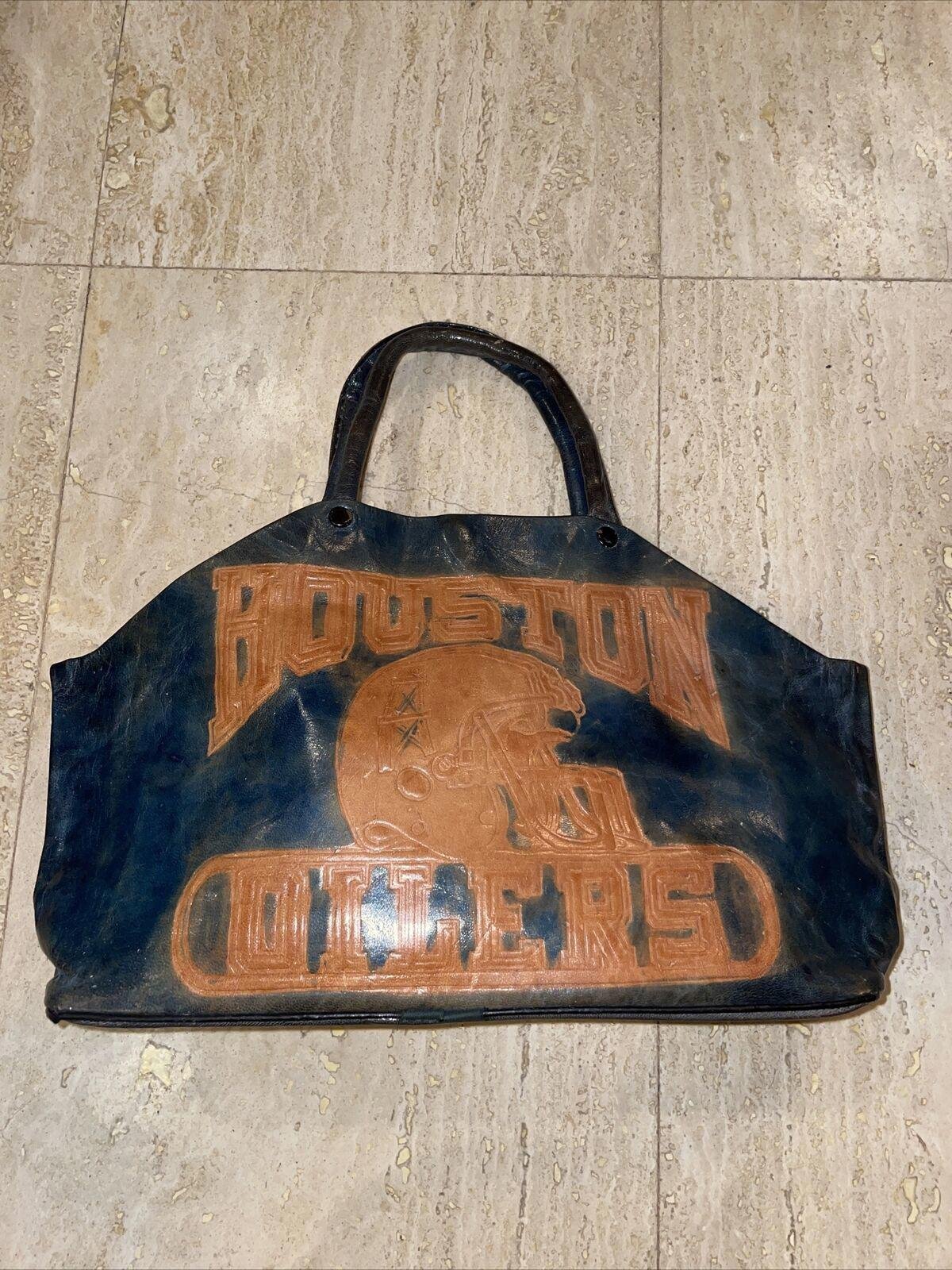 Vtg Houston Oilers Rare Leather Bag Autographed Ray Childress Warren Moon