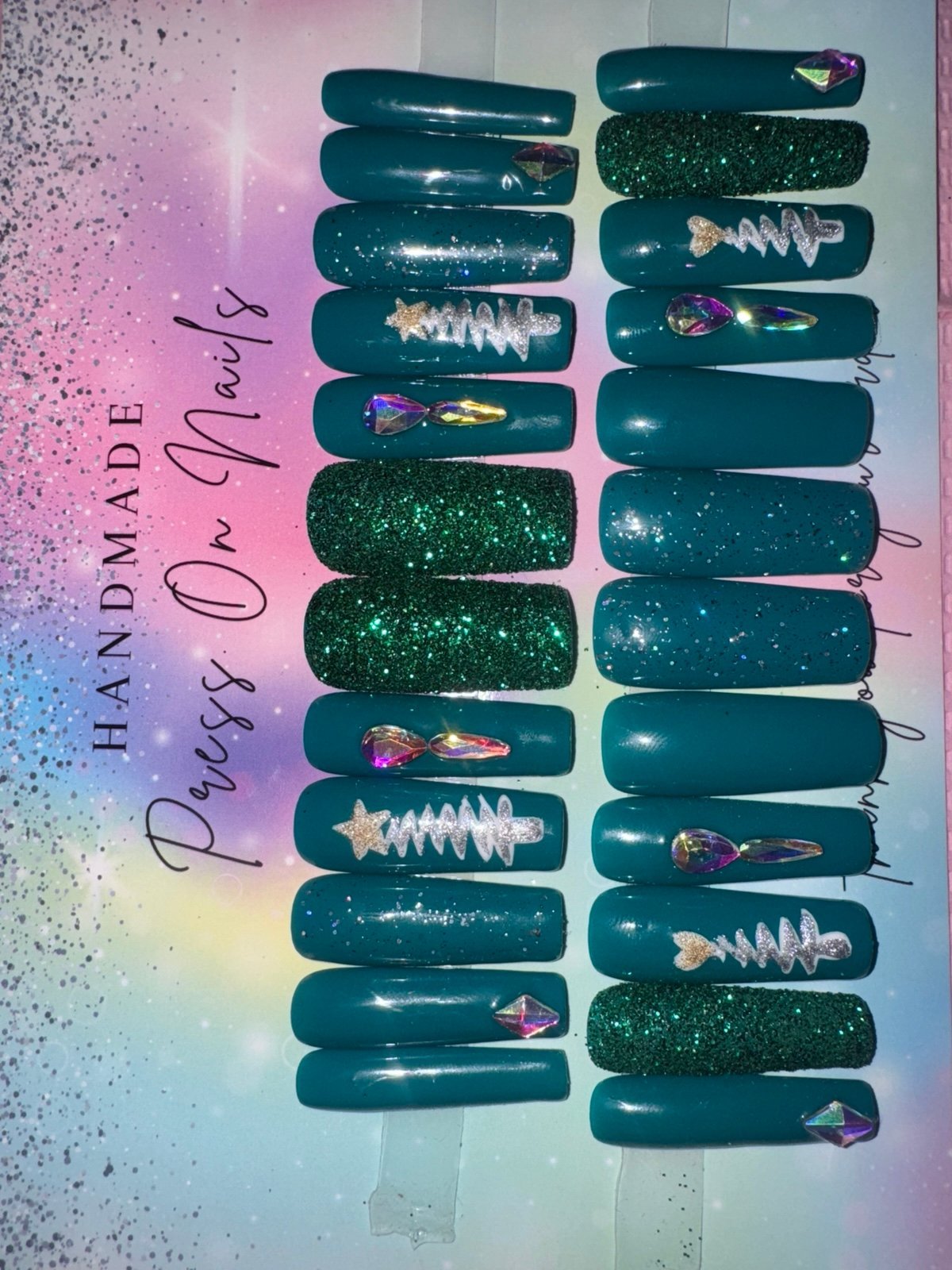 Long Square Christmas Press On Nail Gift Set