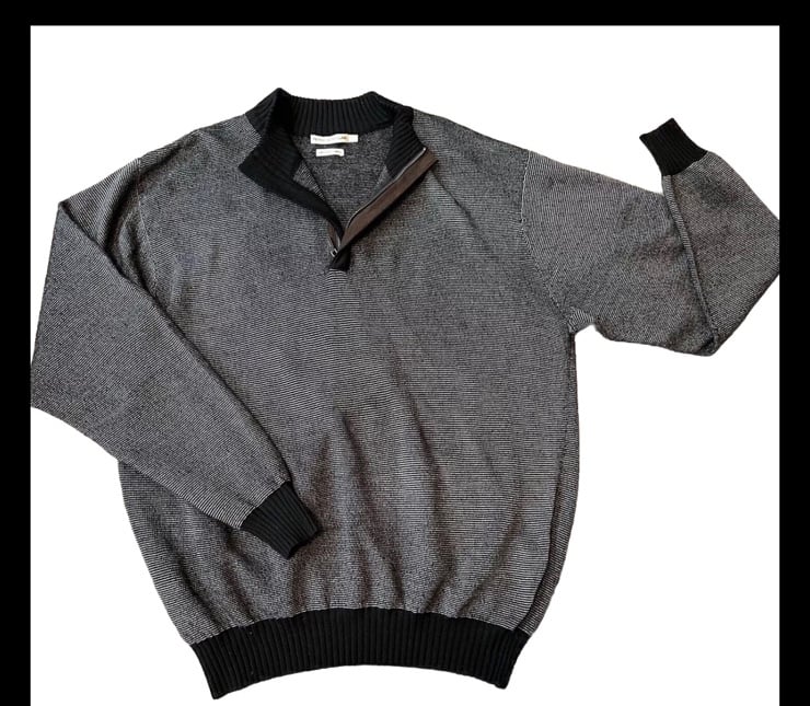 Peter Millar Pullover Mens Gray Black Half Zip Sweater Golf Merino Wool Sz Large