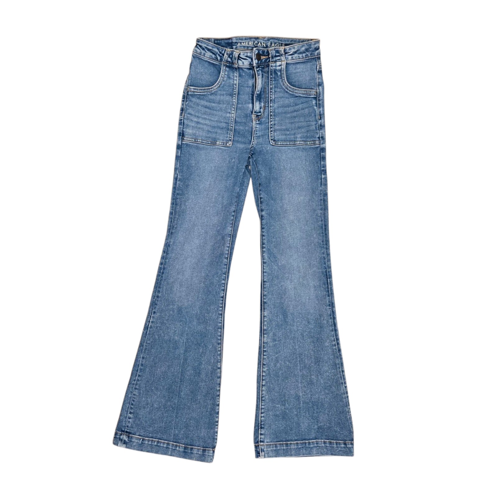 American Eagle Super Hi Rise Flare Leg Jeans Stretch Denim Size 0 Regular