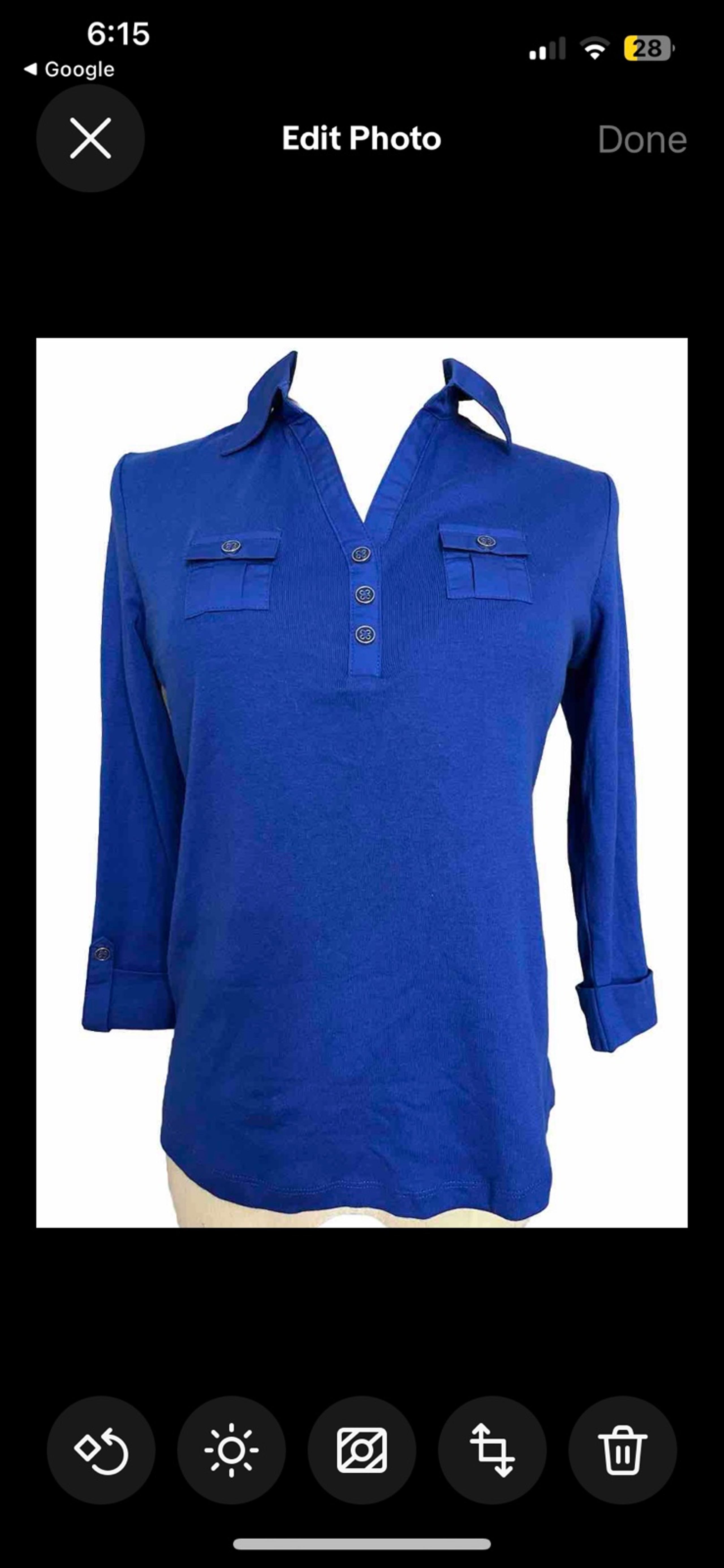 Karen Scott Short Sleeve Polo Shirt Women’s PS  Blue 4 Button,  Pockets, made Vi