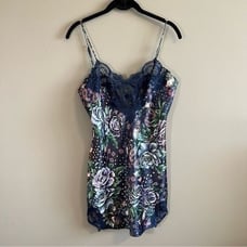 Vintage Gold Label Victoria’s Secret Blue Lace Floral Satin Slip Small
