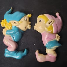 Vintage Kissing Elf Elves Pixies Leprechaun Plastic Fridge Magnet 2PCS Selfix