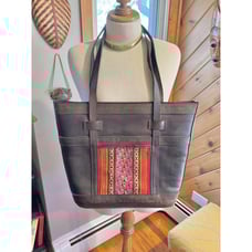 Vintage Bohemian Leather Kilim Rug Woven Tote Bag