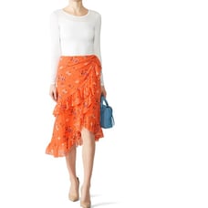 PERFECT FUZZI Mesh Orange Coral Floral Ruffle Asymmetrical Skirt XS 495