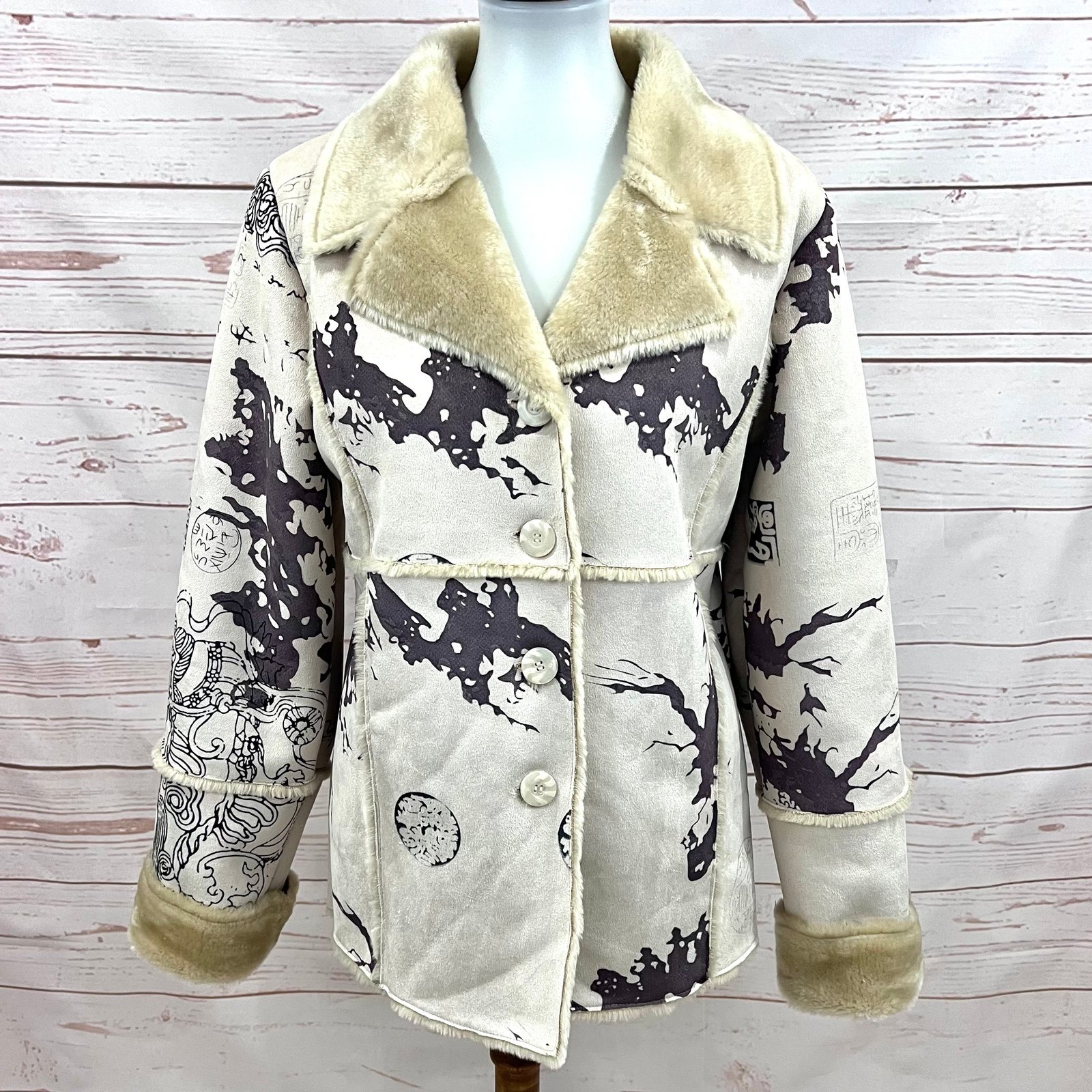 Vintage Y2K 90’s Step in Style Faux Suede Sherpa Lined Penny Lane Pea Coat
