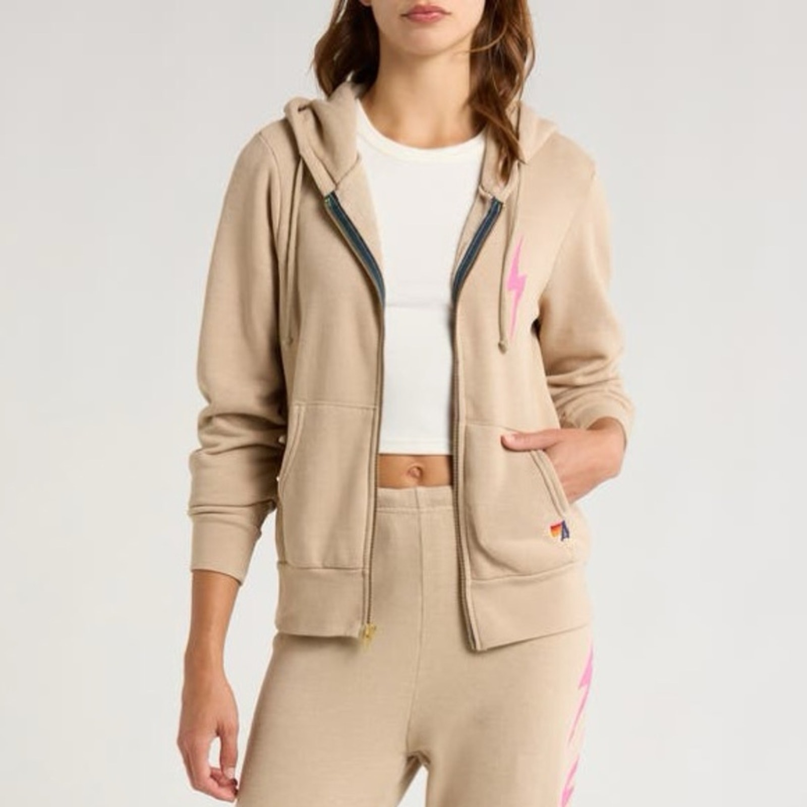 Aviator Nation Bolt Z Hoodie in Sand Neon Pink