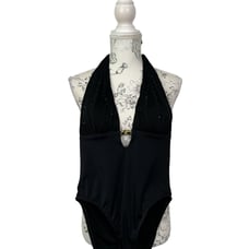 ST. JOHN Swimwear Black Halter Padded Sequins One Piece Swimsuit Size 4 NWT