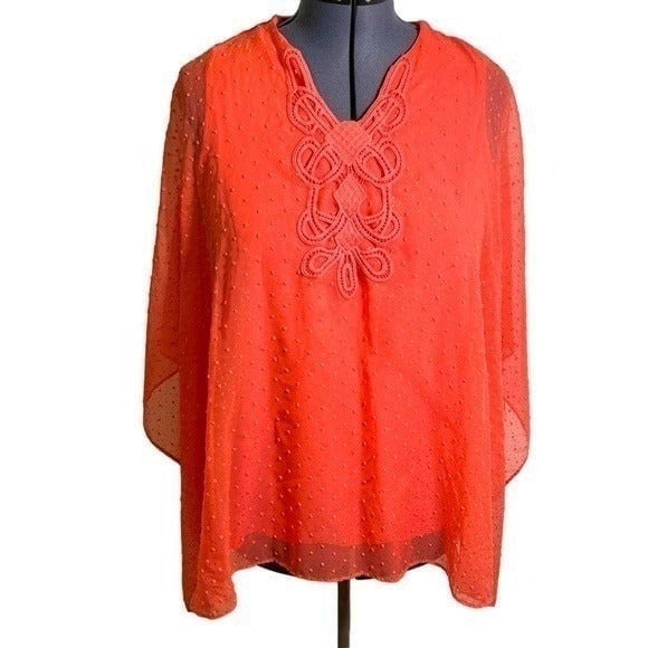 Peck & Peck Poncho Batwing Blouse Coral Pink Swiss Dot