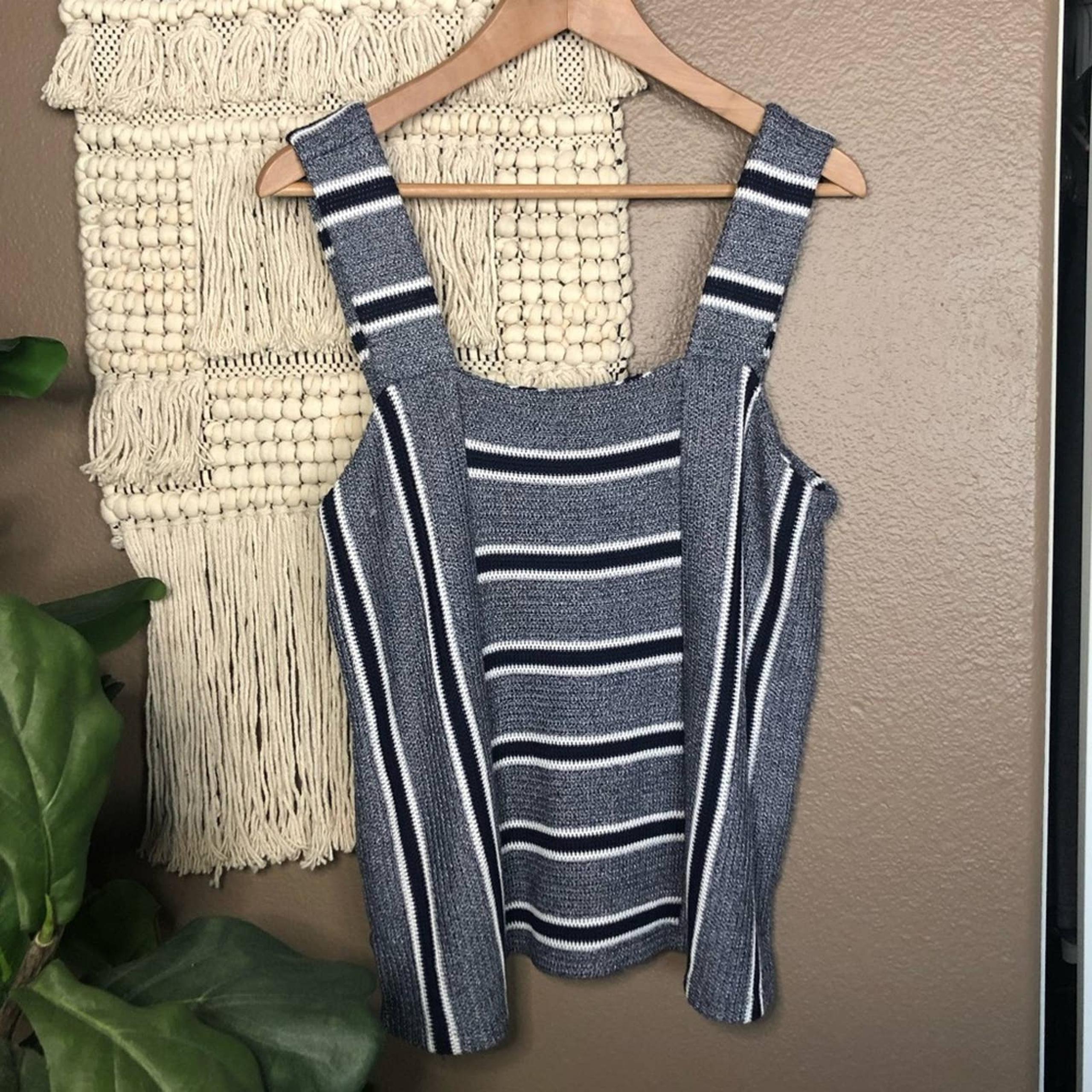 Vince Camuto Navy Striped Knit Tank Top